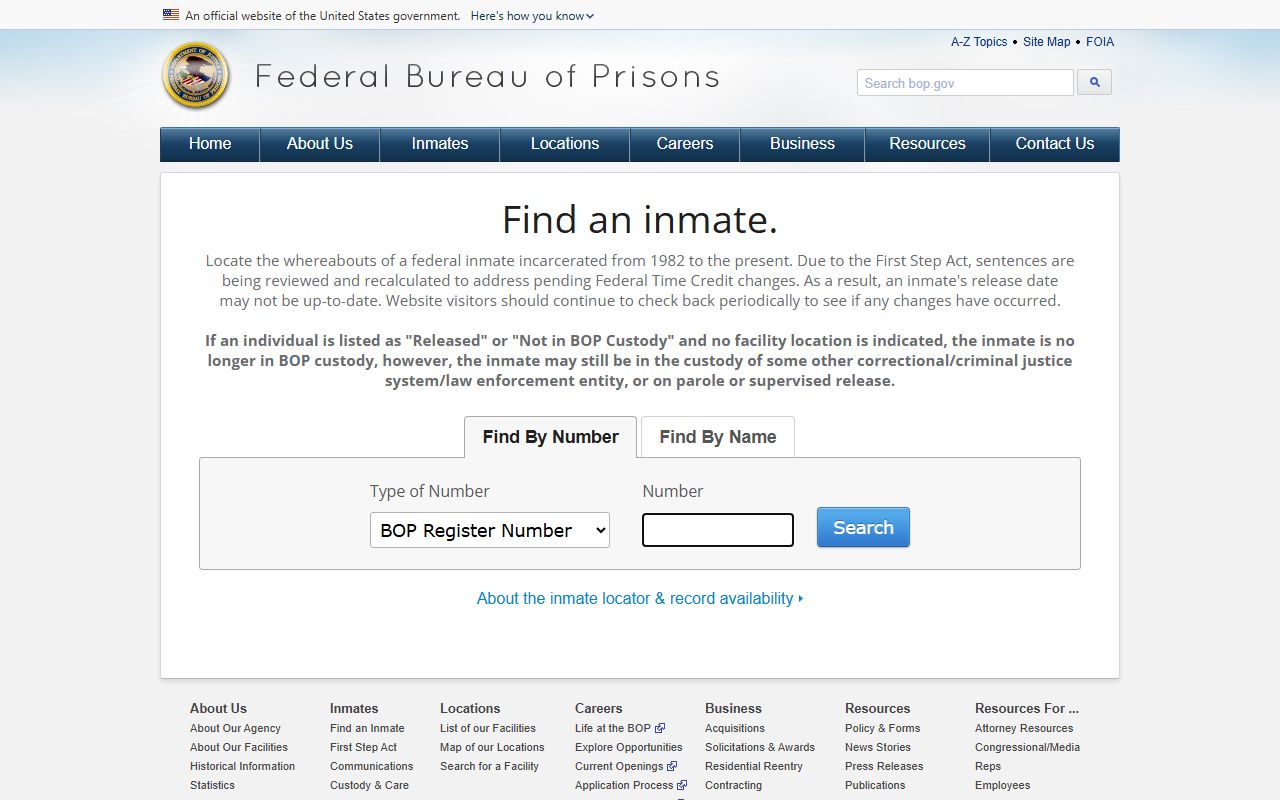 BOP inmate locator for federal custody after Jefferson Davis County arrest