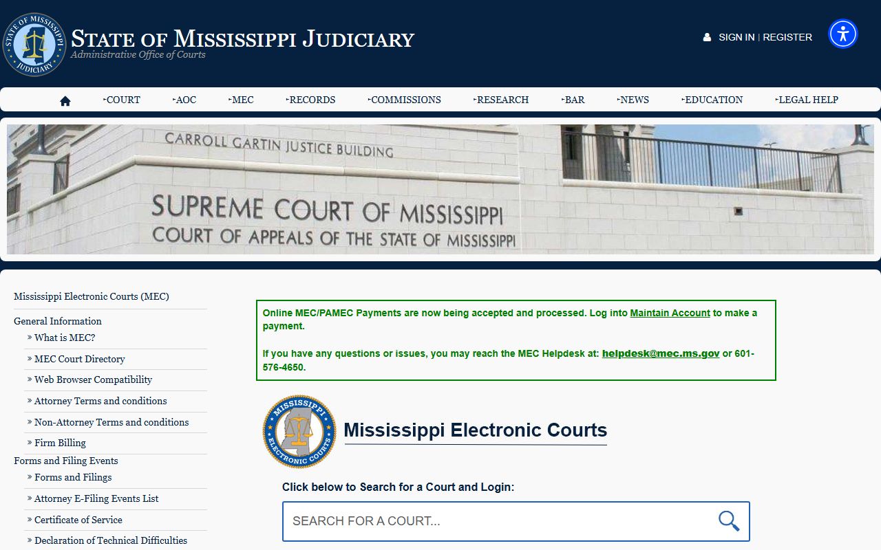 Mississippi Electronic Courts search for Jefferson Davis County court records after arrest